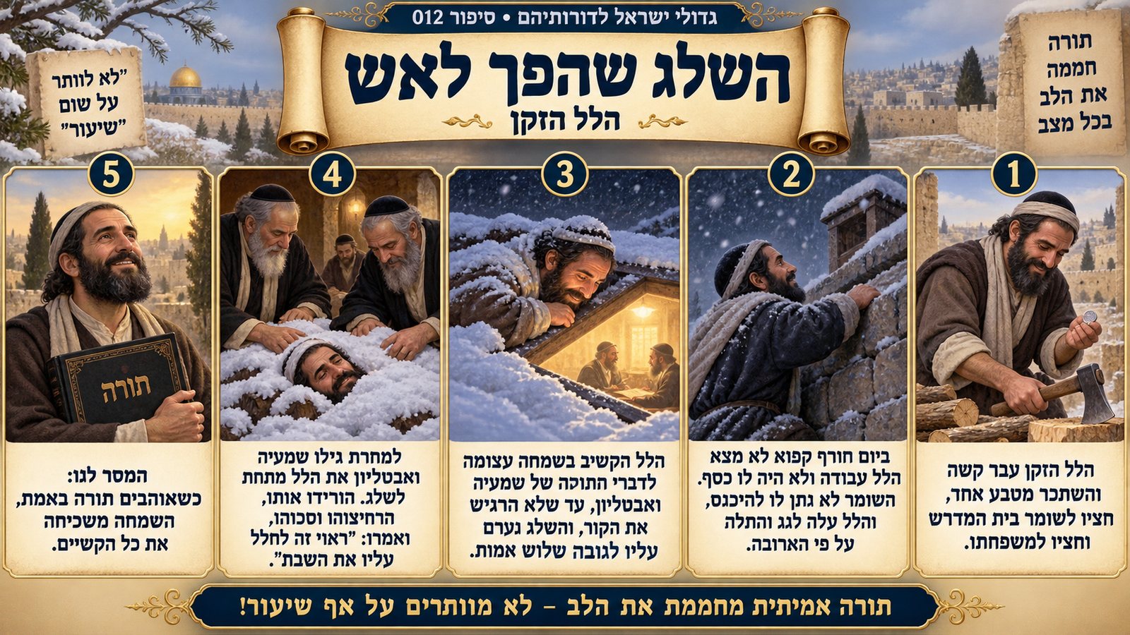 תמונת סיכום — הלל הזקן: השלג שהפך לאש