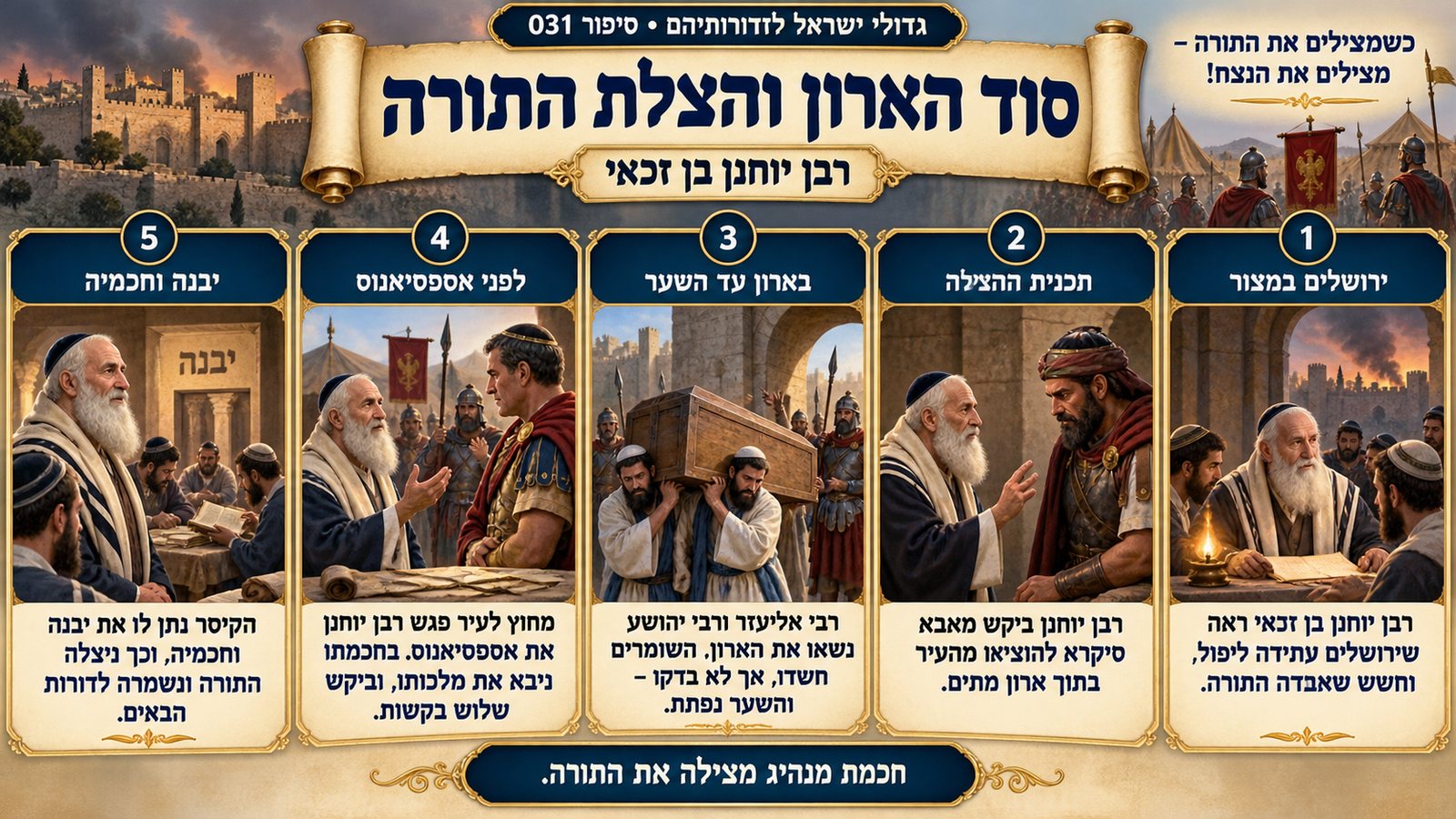 תמונת סיכום — רבן יוחנן בן זכאי: סוד הארון והצלת התורה