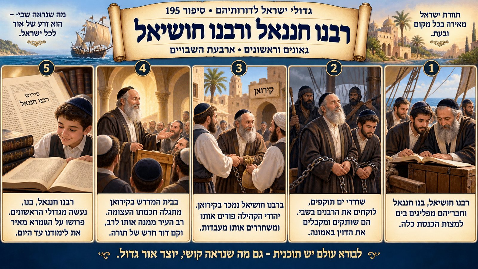תמונת סיכום — גאונים וראשונים: רבנו חננאל ורבנו חושיאל