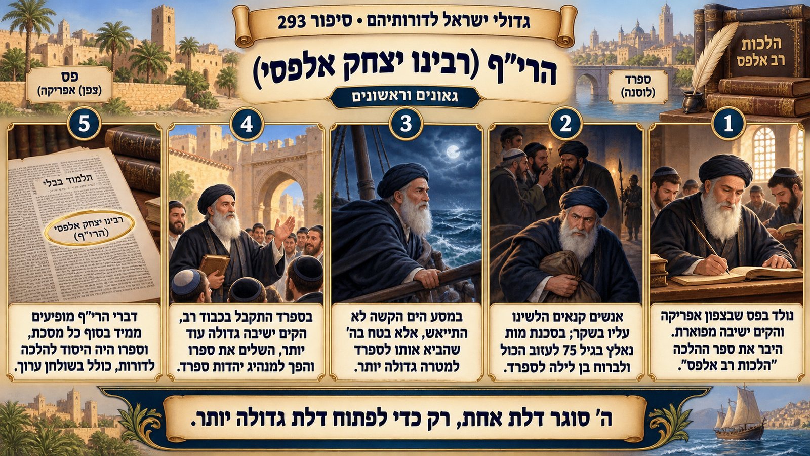 תמונת סיכום — גאונים וראשונים: הרי"ף (רבינו יצחק אלפסי)