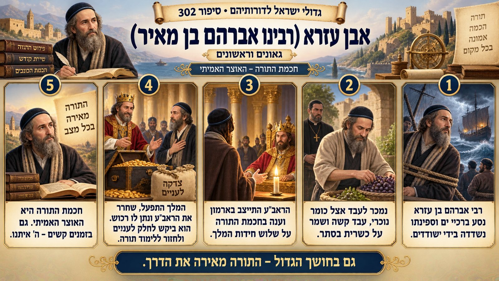 תמונת סיכום — גאונים וראשונים: אבן עזרא (רבינו אברהם בן מאיר)