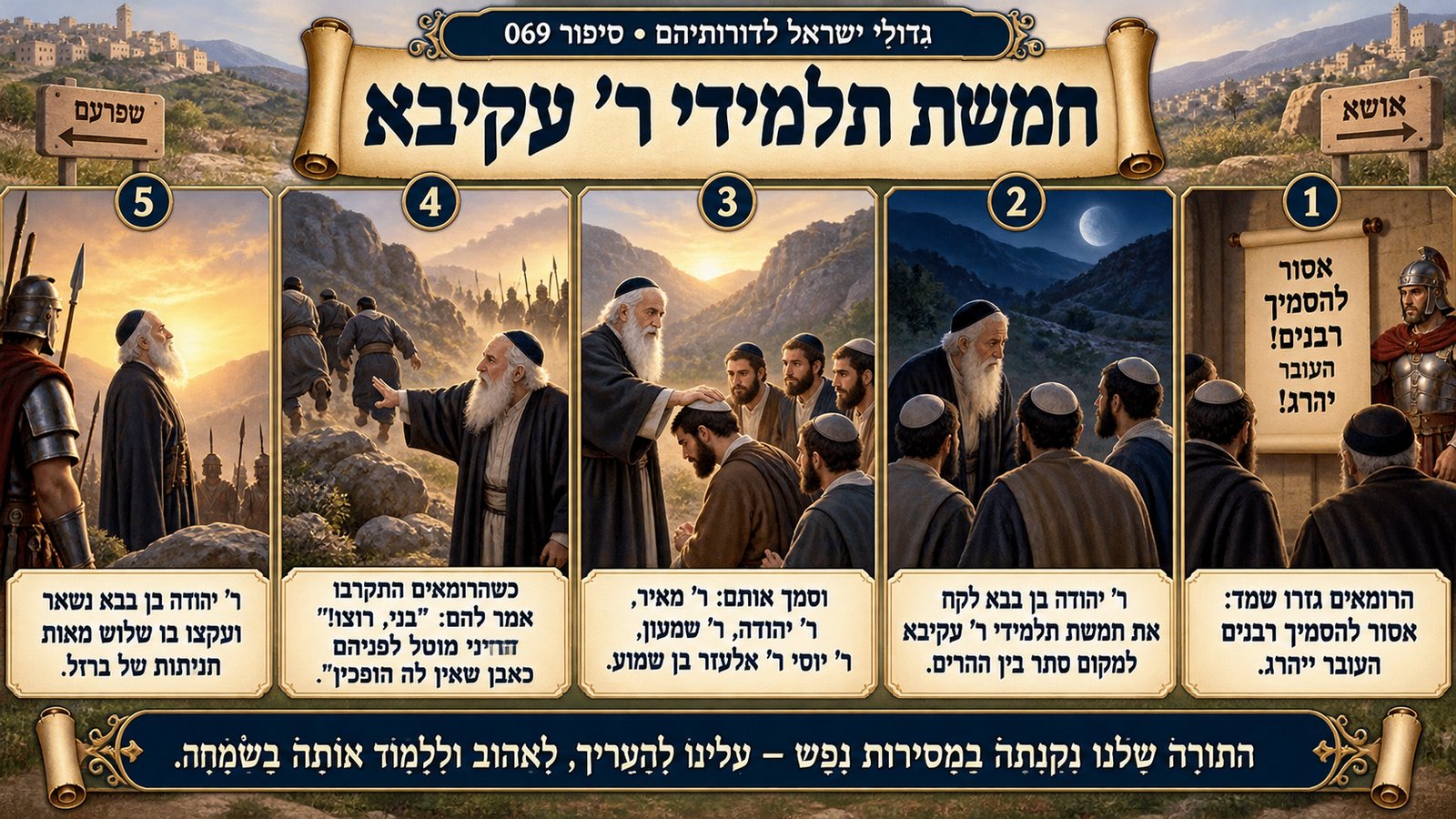 תמונת סיכום — חמשת תלמידי ר' עקיבא: חמשת תלמידי ר' עקיבא