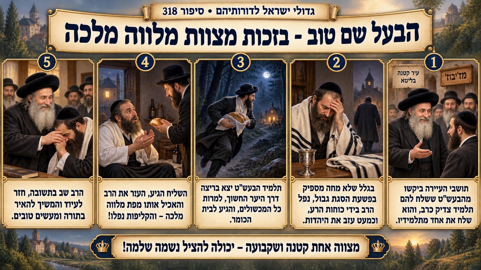תמונת סיכום — תנועת החסידות: הבעל שם טוב - בזכות מצוות מלווה מלכה