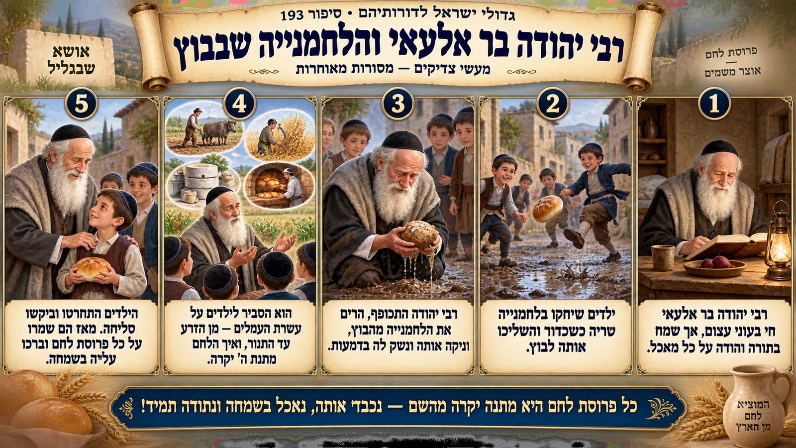 תמונת סיכום — מעשי צדיקים — מסורות מאוחרות: רבי יהודה בר אלעאי והלחמנייה שבבוץ