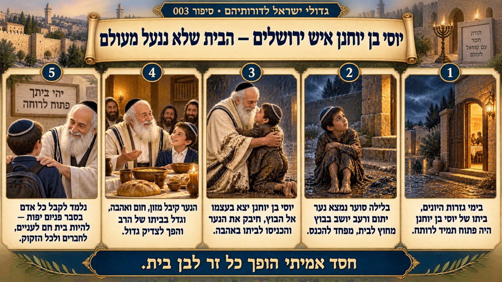 תמונת סיכום — יוסי בן יוחנן איש ירושלים: יוסי בן יוחנן איש ירושלים — הבית שלא ננעל מעולם