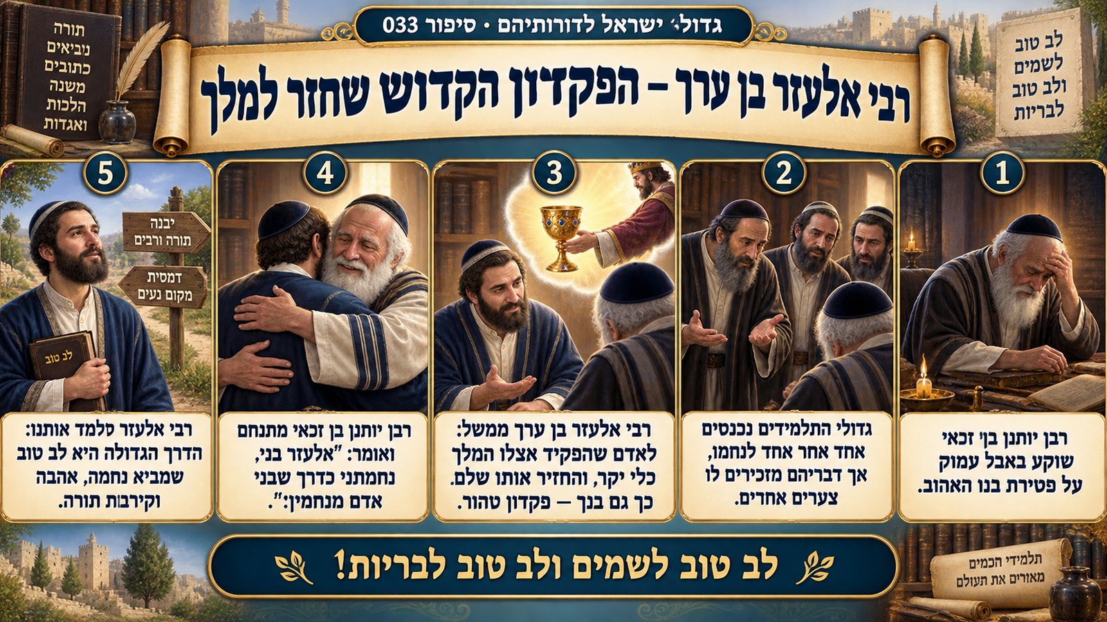 תמונת סיכום — רבי אלעזר בן ערך: רבי אלעזר בן ערך — הפקדון הקדוש שחזר למלך