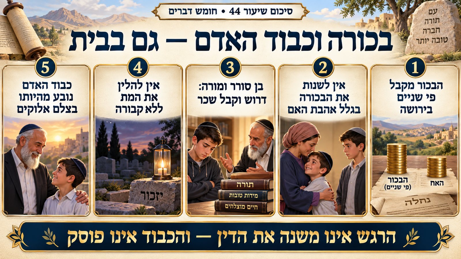 סיכום שיעור 44: בכורה וכבוד האדם — גם בבית