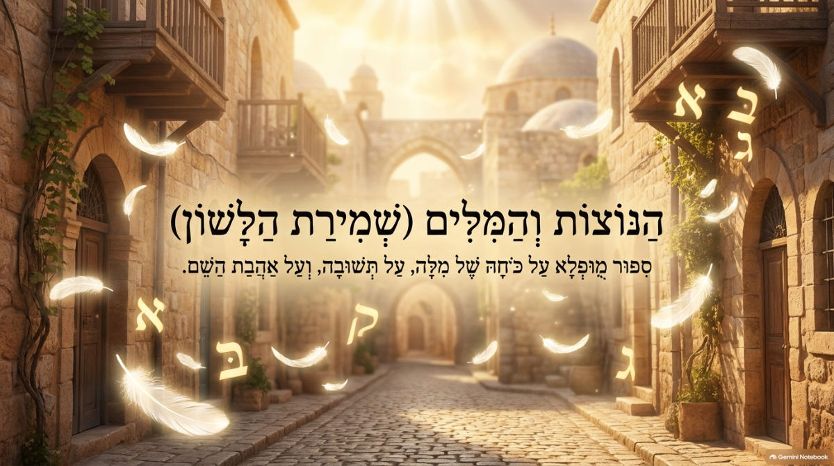 שקופית השער של המצגת: הנוצות והמילים (שמירת הלשון)