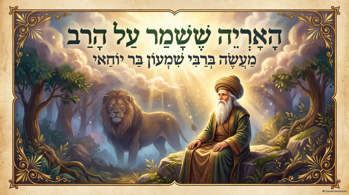 שקופית השער של המצגת: האריה ששמר על הרב (רבי שמעון בר יוחאי)
