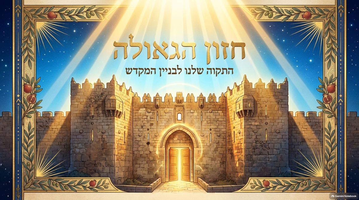 שקופית השער של המצגת: חזון הגאולה – התקווה לבניין המקדש